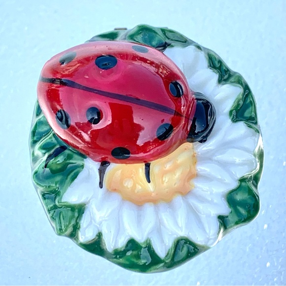 Porcelain Ladybug Floral Colorful Hinged-Lid Trinket Box - Picture 5 of 7